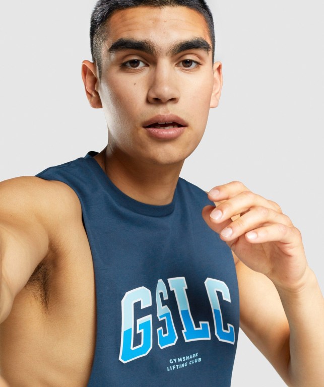 Gymshark GSLC Collegiate Drop Arm Marineblå | QLo2dqLnTl4