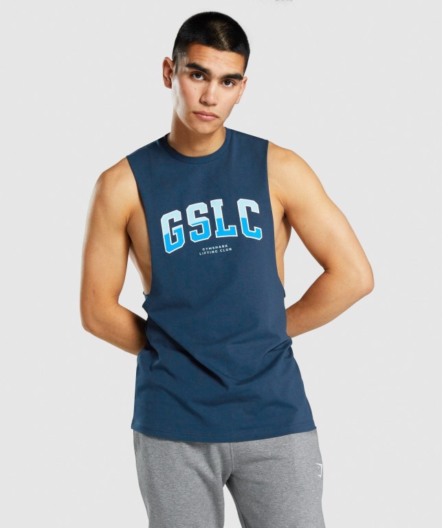 Gymshark GSLC Collegiate Drop Arm Marineblå | QLo2dqLnTl4