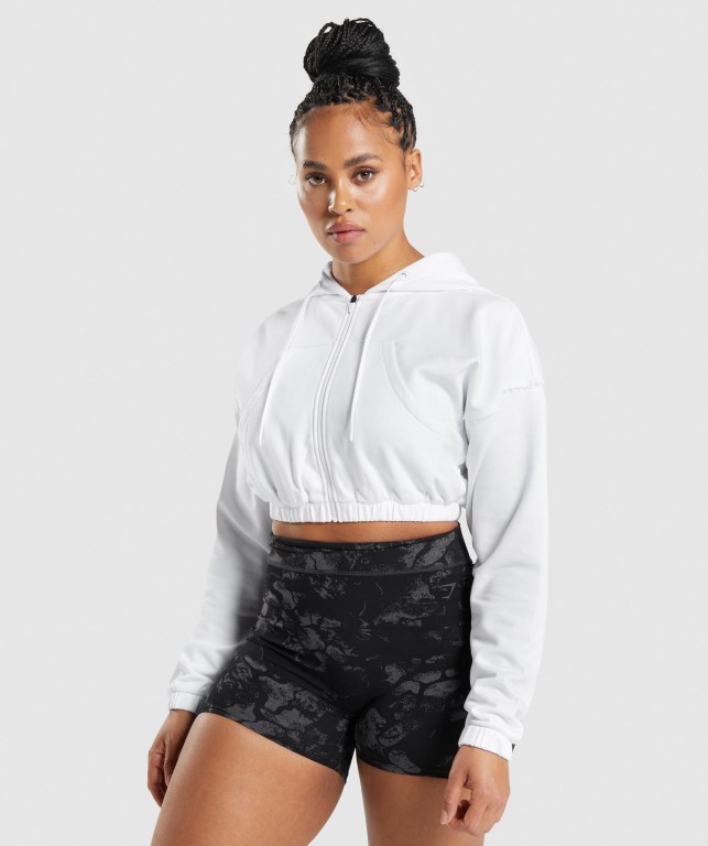 Gymshark KK Fit Zip-Up Cropped Hvite | J5D3zDyXg4e