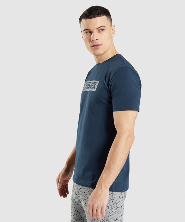 Gymshark Micro Print Block Infill Marineblå | 1RBdVYPs3aK