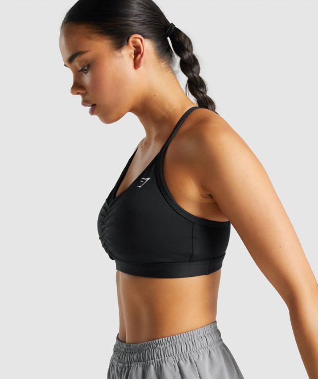 Gymshark Ruched Trenings Sports Bra Svarte | YKByiQmSD76