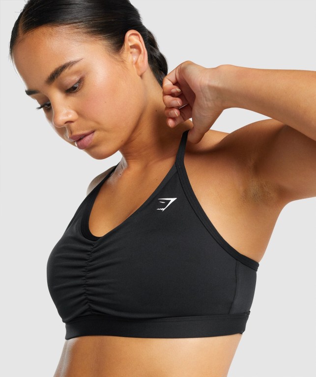 Gymshark Ruched Trenings Sports Bra Svarte | YKByiQmSD76