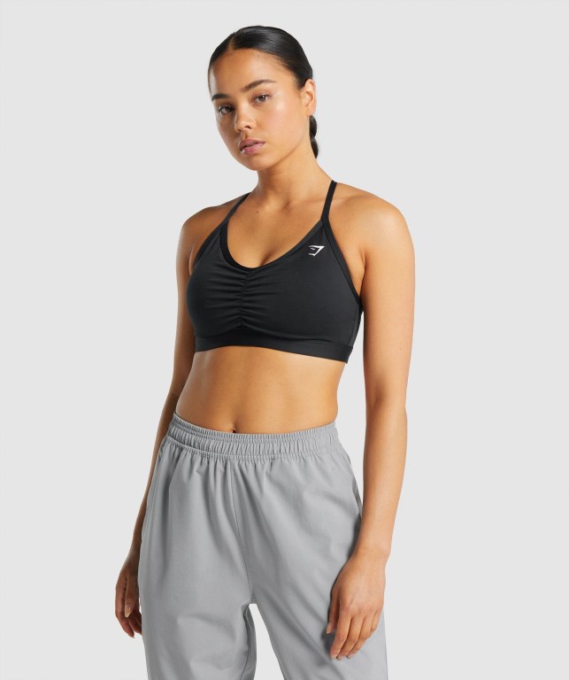 Gymshark Ruched Trenings Sports Bra Svarte | YKByiQmSD76