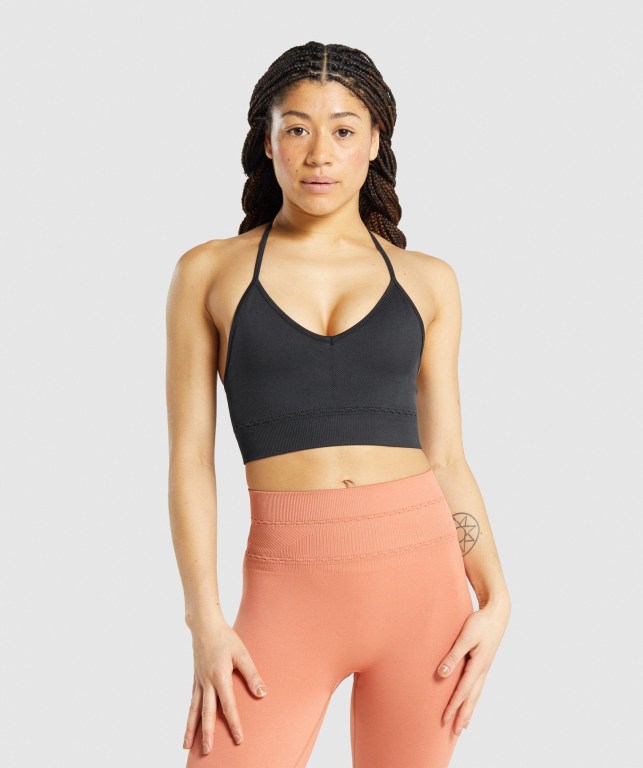 Gymshark Studio Seamless Sports Bra Svarte | ABbAwabQMp2