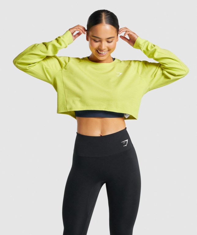 Gymshark Trenings Cropped Genser Gul | PPMFpQuCOB4