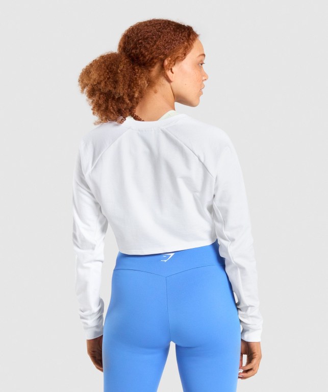 Gymshark Trenings Cropped Genser Hvite | 4LfjrdhYSDG