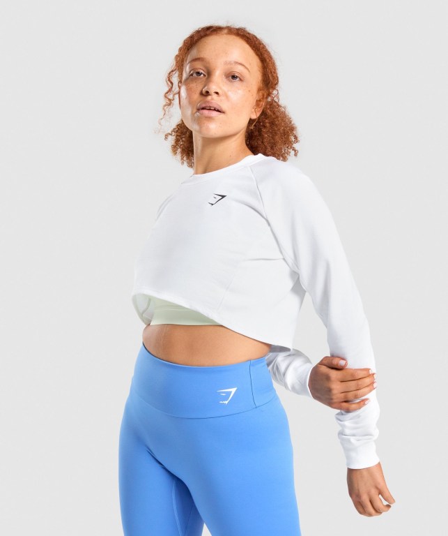 Gymshark Trenings Cropped Genser Hvite | 4LfjrdhYSDG