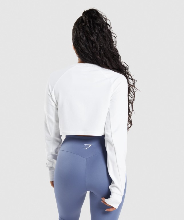 Gymshark Trenings Cropped Genser Hvite | KMwKryZibnm