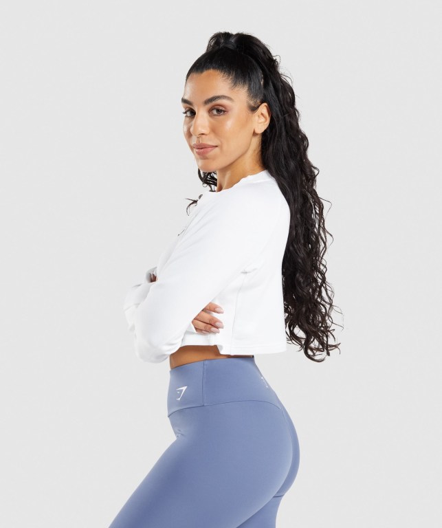 Gymshark Trenings Cropped Genser Hvite | KMwKryZibnm