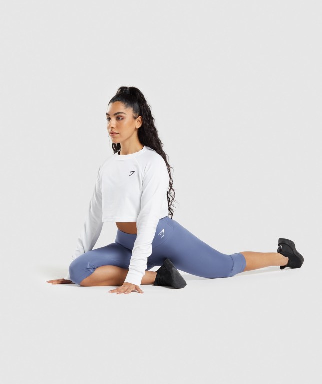 Gymshark Trenings Cropped Genser Hvite | KMwKryZibnm