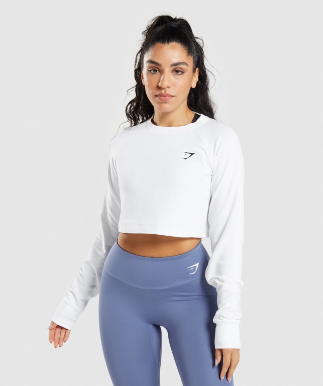 Gymshark Trenings Cropped Genser Hvite | KMwKryZibnm