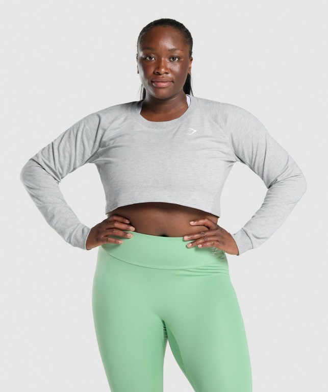 Gymshark Trenings Cropped Genser Lyse Grå | DHDhWmViHaW