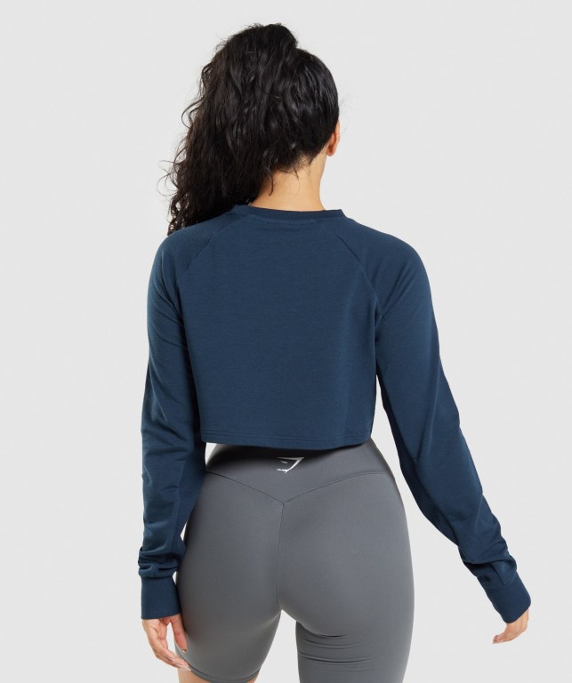 Gymshark Trenings Cropped Genser Marineblå | YF2hHqAN7Vu