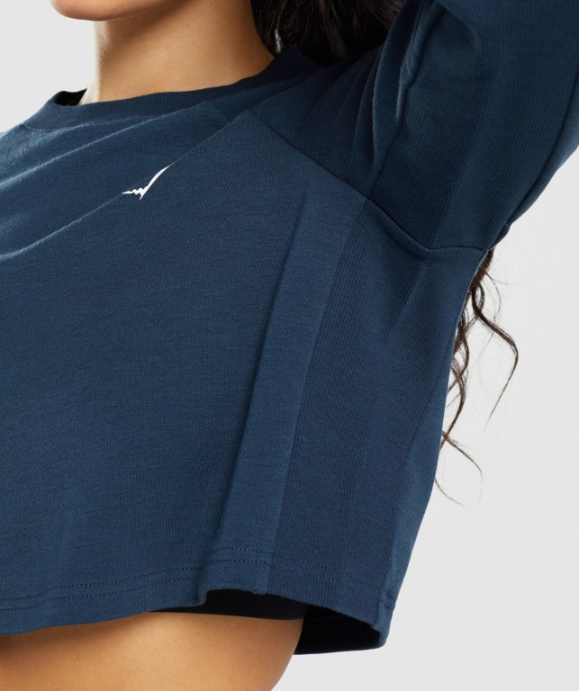 Gymshark Trenings Cropped Genser Marineblå | YF2hHqAN7Vu