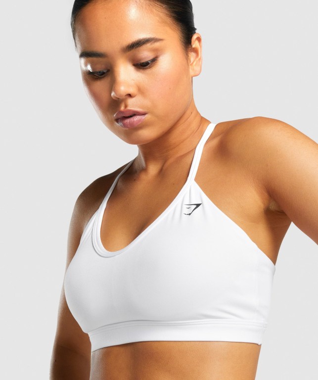 Gymshark V Neck Trenings Sports Bra Hvite | NseTQ5SUNsI