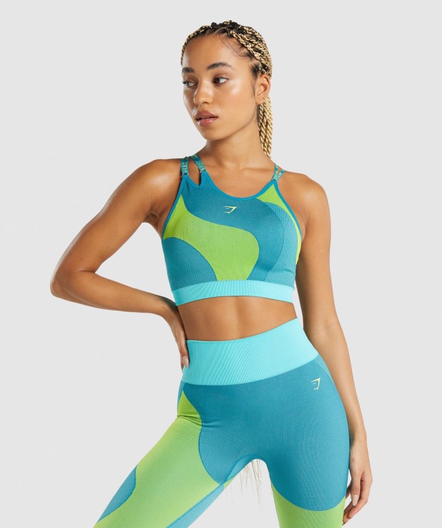 Gymshark WTFlex Seamless Asymmetric Strappy Sports Bra Blå | qHJrwVcwcHt