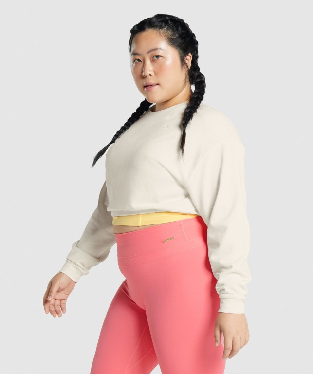 Gymshark Whitney Cropped Hvite | TGYTUWie4FZ