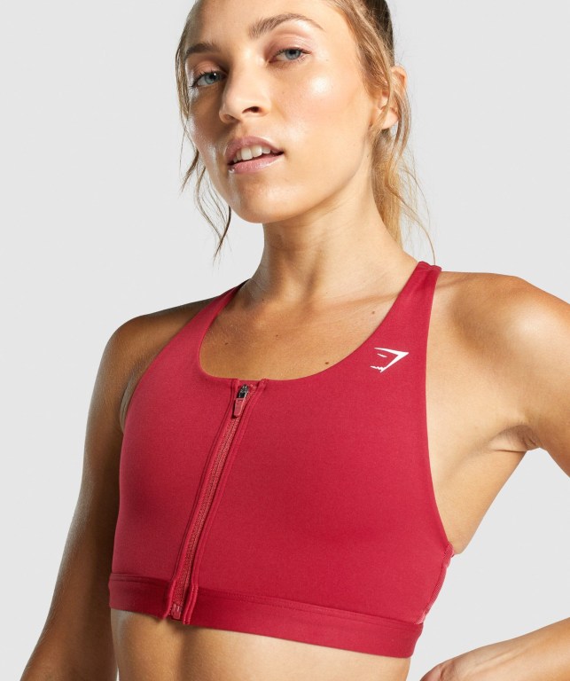 Gymshark Zip Up Trenings Sports Bra Burgunder | 4ucJEWBfgot