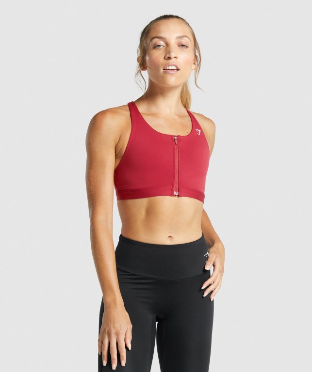 Gymshark Zip Up Trenings Sports Bra Burgunder | 4ucJEWBfgot