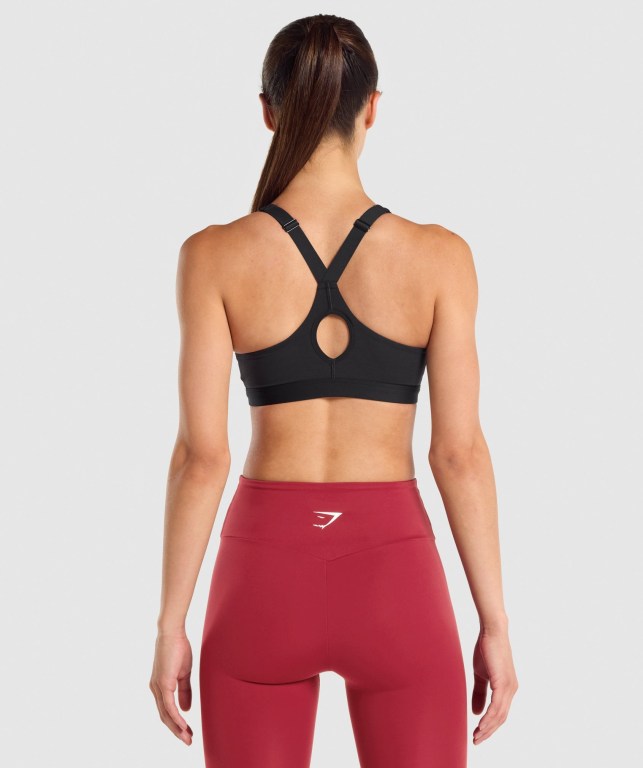 Gymshark Zip Up Trenings Sports Bra Svarte | 5d1COLAaYO9