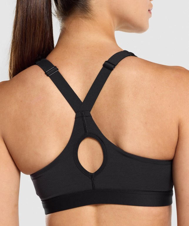 Gymshark Zip Up Trenings Sports Bra Svarte | 5d1COLAaYO9